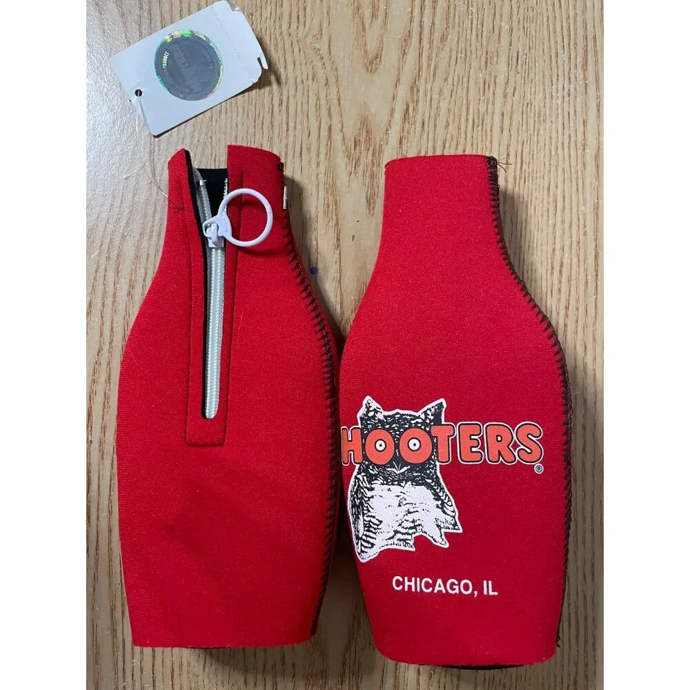 New Bundle of 2 Hooters Vintage Bottle Koozies from Chicago Illinois Red